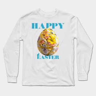 Happy Easter Egg Design with Floral Elements Long Sleeve T-Shirt